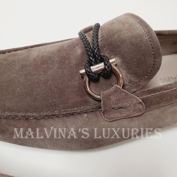 SALVATORE FERRAGAMO SHOES FRONT DRIVING LOAFERS SUEDE BRAIDED GANCINI - Picture 5 of 16